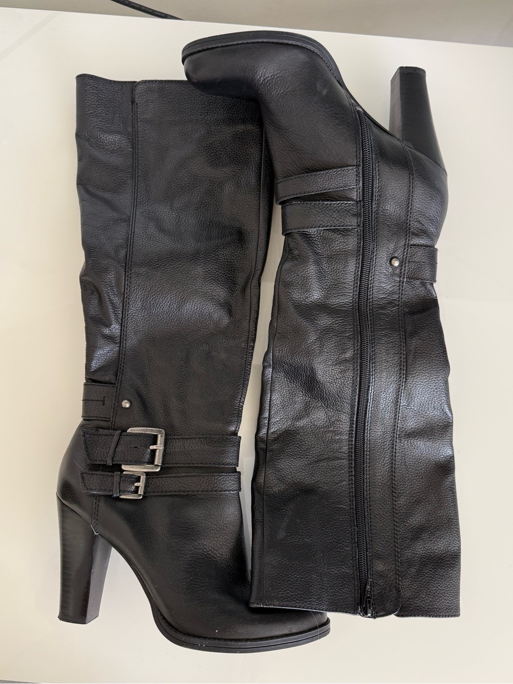 Nine West Habitat Leather Knee High Heeled Boots | Black | Women’s 7.5